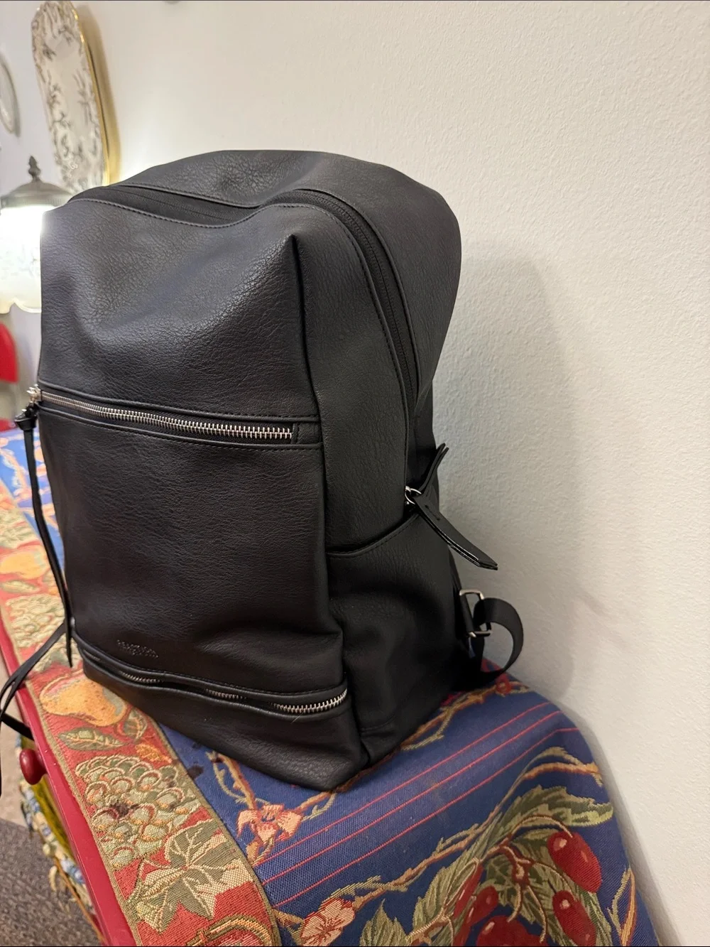 Kenneth Cole Reaction Black Vegan Leather Backpack with Front Zip